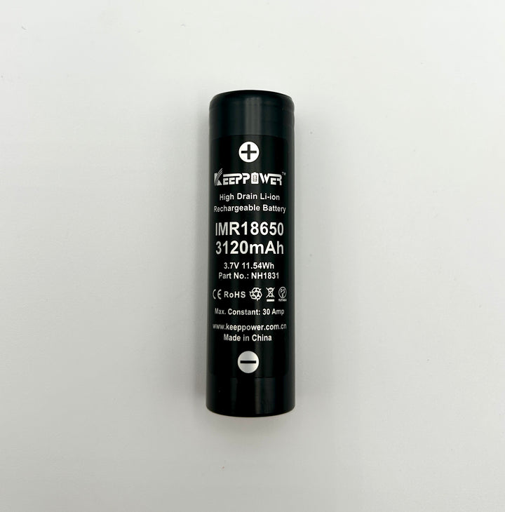 KeepPower 18650 3120mah 30A Button-Top Unprotected Cell