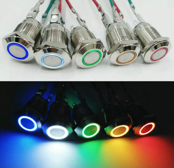 12mm Silver Momentary AV LED Switch