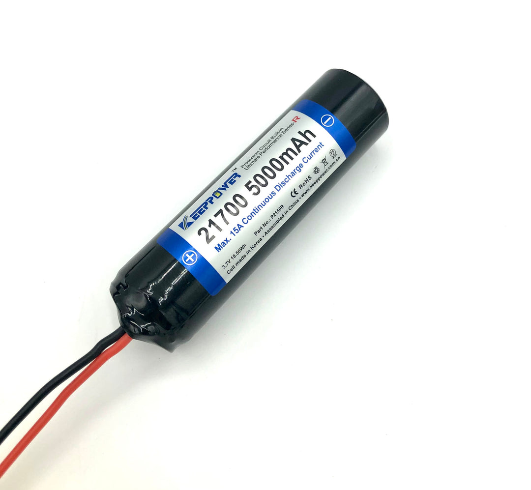 KeepPower PREWIRED Battery 21700 5000mAh 15A Protected Button Top - Saberbay