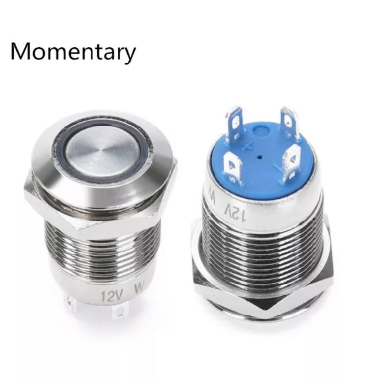 12mm Silver Momentary AV LED Switch